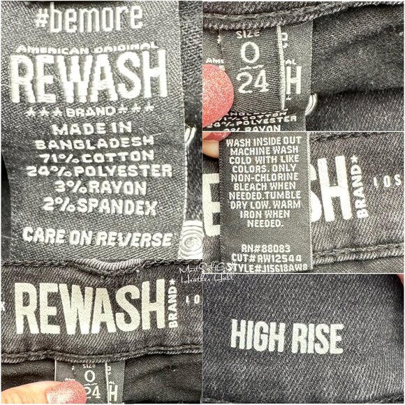 Rewash Black Distressed Button Fly Denim Shorts Size O/24 - Picture 3 of 3